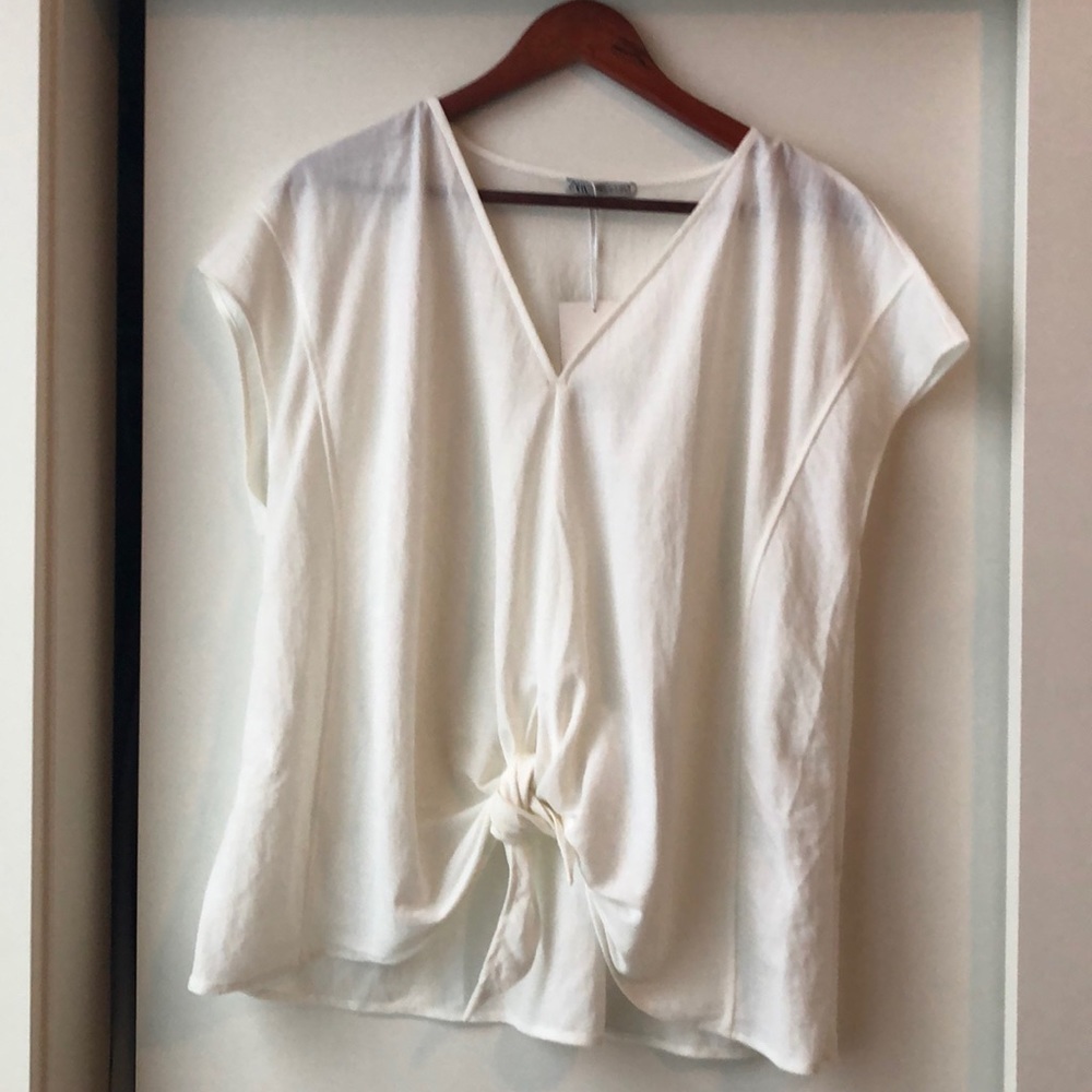 White V-Neck Tie Top